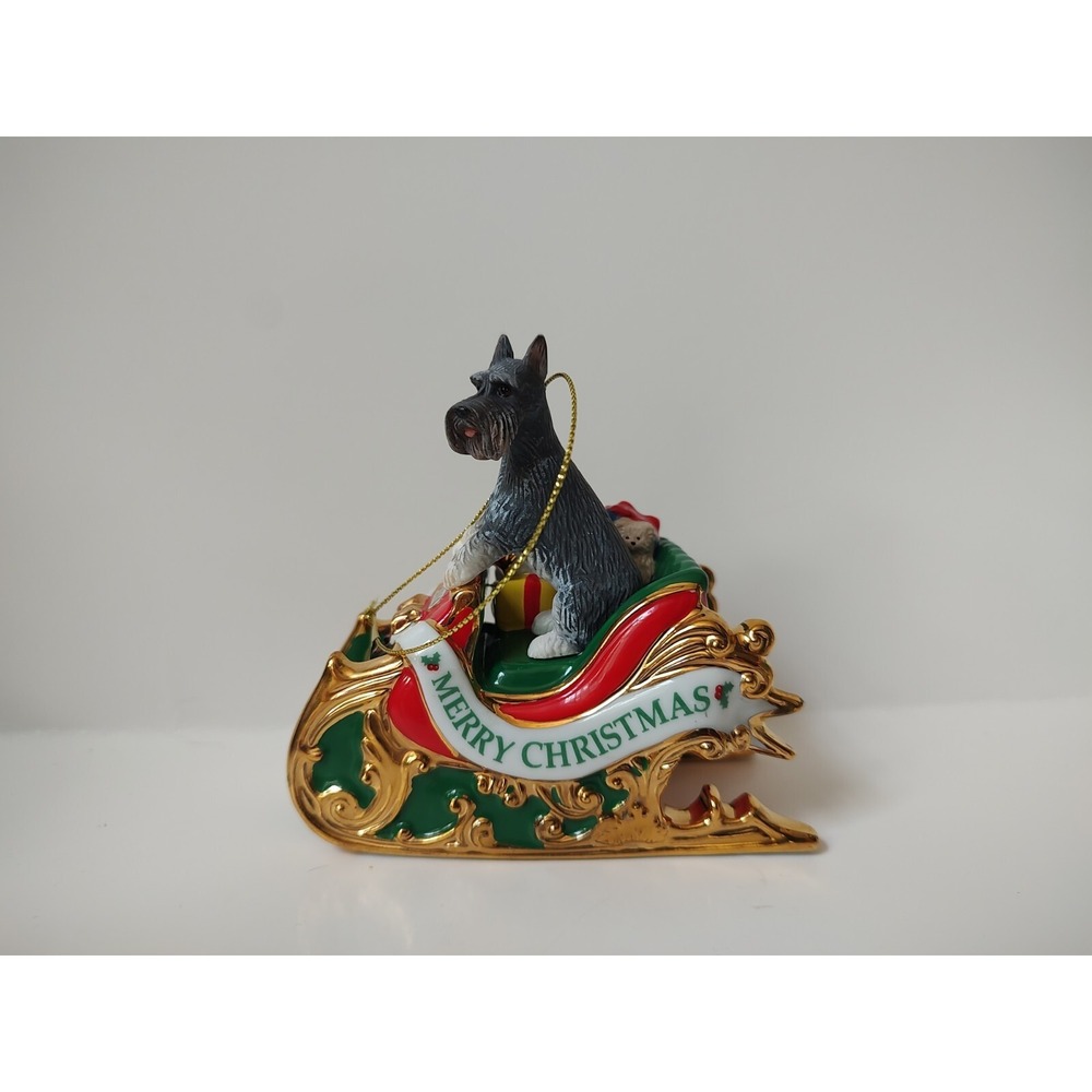 Danbury Mint Christmas ornament Schnauzer dog in sleigh 2006